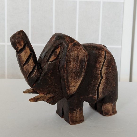 Vintage Hand Carved Wooden Elephant Sculpture - Picture 5 of 9